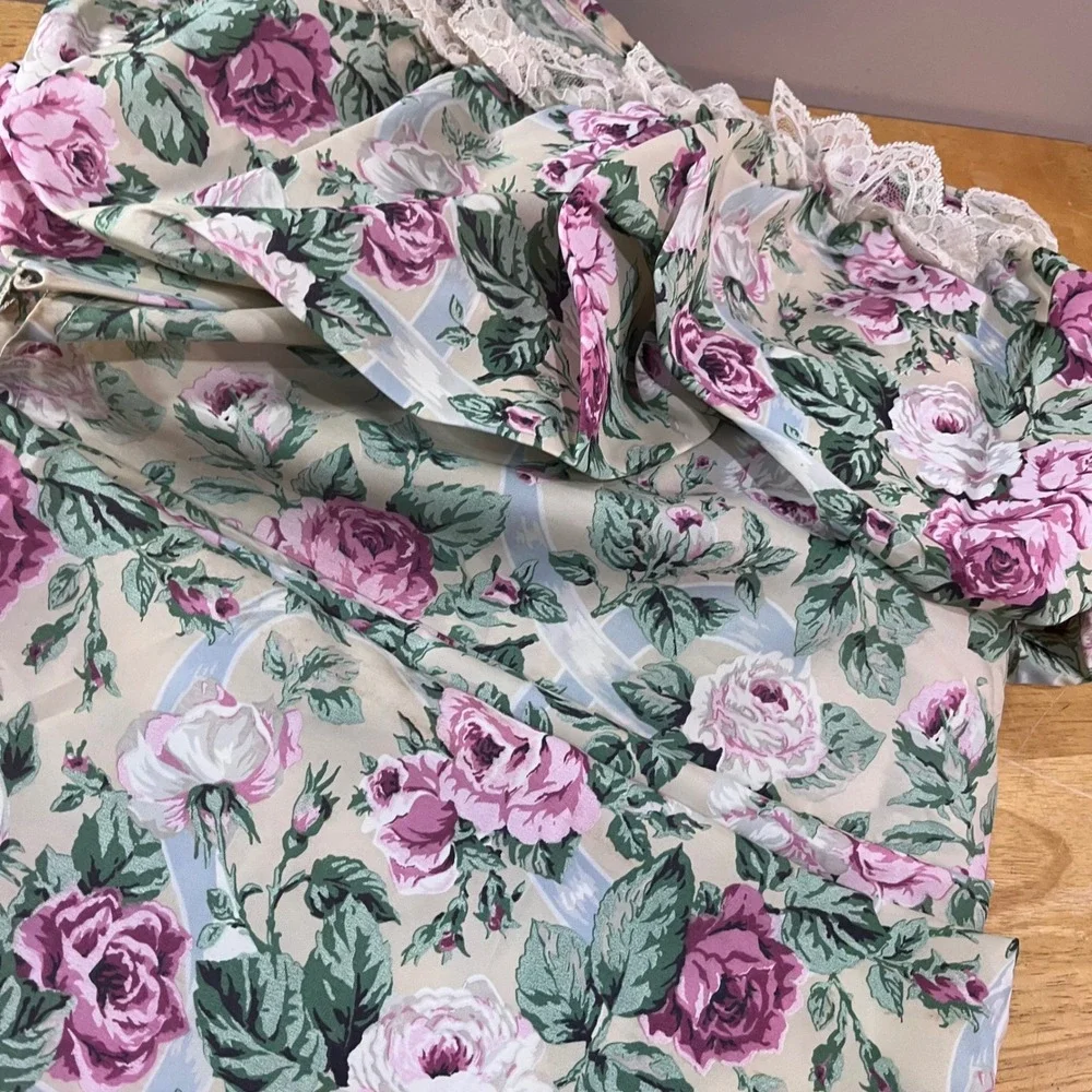 Vtg Excell Pink Rose Floral Lace Blouson Valance Shower Curtain Cottagecore